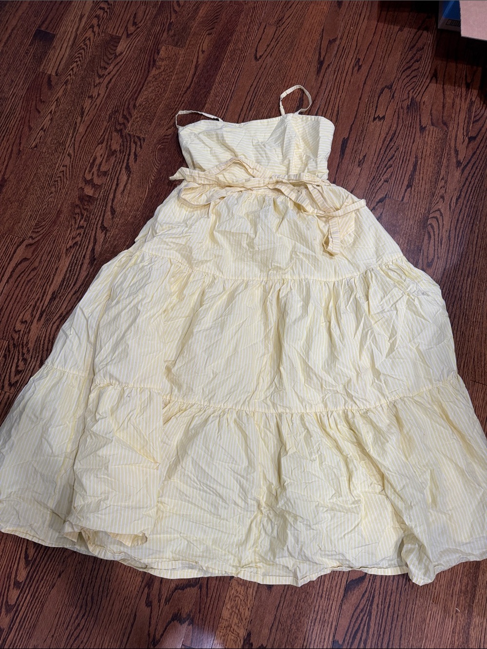J. Crew Pale Yellow Tiered Sundress with Tie Waist